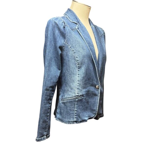 INC International Concepts Puff Shoulder Denim Jean Jacket Large - Picture 6 of 6